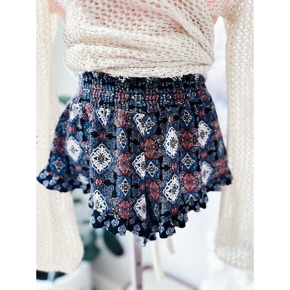 Woven Whispers of Wanderlust Frilly Flutter Shorts in Bohemian Tapestry Dreams - Picture 1 of 4